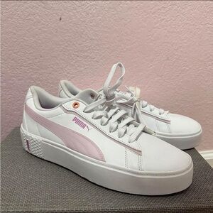 puma smash platform womens 10 white pink